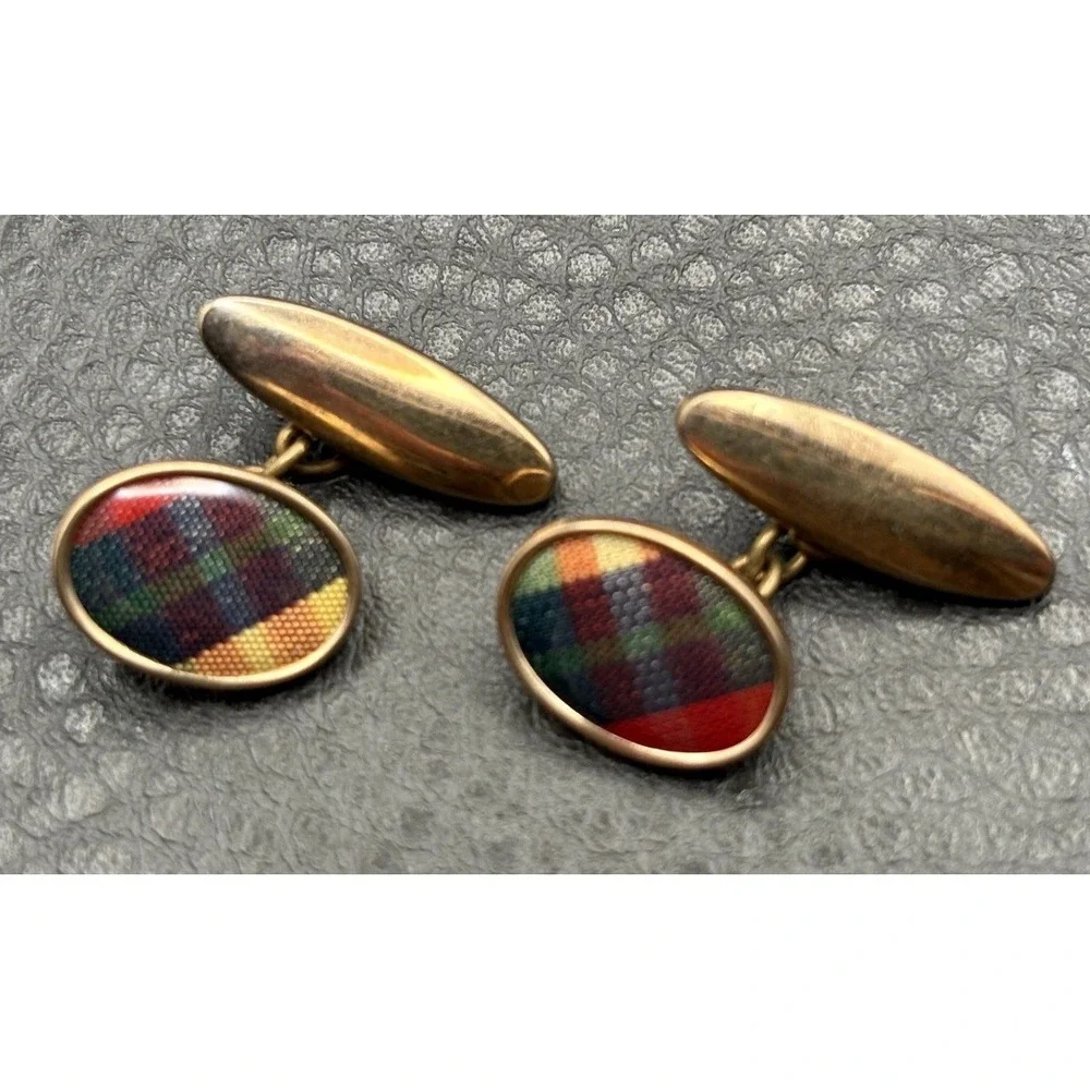 Vintage Victorian Red Green Tartan Cufflinks Gold Filled Cufflinks Men's Formal